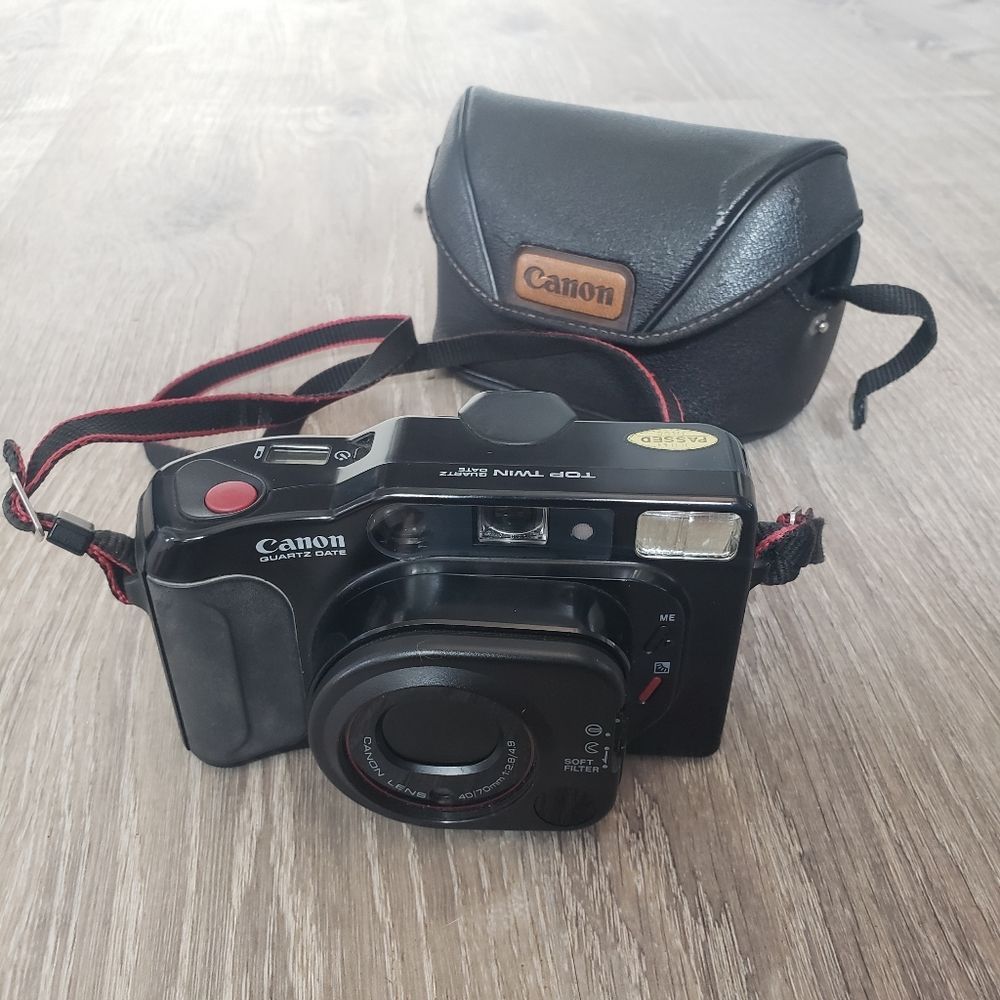 Canon Black Point-and-Shoot Film Camera with Black Case